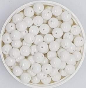 8MM GLASS BEADS - 20 PER PACKET - WHITE