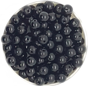 8MM GLASS BEADS - 20 PER PACKET - BLACK