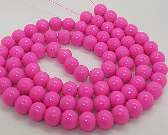 10MM GLASS BEADS - 25 PER PACKET - FUCHSIA