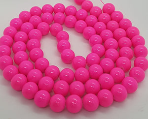 10MM GLASS BEADS - 25 PER PACKET - OPAQUE - HOT PINK
