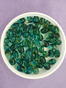 OVAL - 9 X 6MM SPRAY PAINTED GLASS BEADS - TEAL