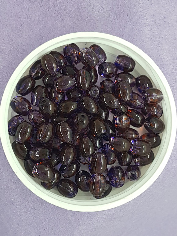 OVAL - 9 X 6MM SPRAY PAINTED GLASS BEADS - PURPLE
