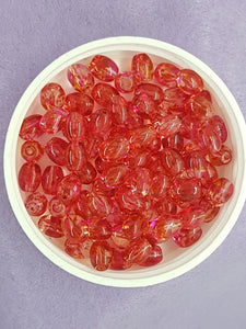 OVAL - 9 X 6MM SPRAY PAINTED GLASS BEADS - RED