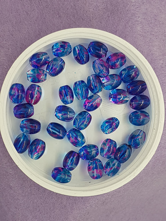 OVAL - 9 X 6MM SPRAY PAINTED GLASS BEADS - BLUE