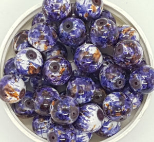 12MM GLASS BEADS - 20 PER PACKET - MID PURPLE AND ORANGE
