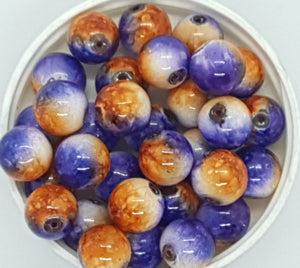 12MM GLASS BEADS - 20 PER PACKET -PURPLE AND ORANGE
