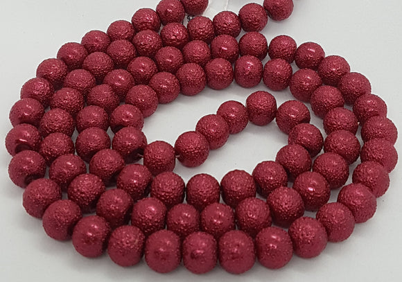 10MM GLASS BEADS - 25 PER PACKET - CRIMSON - CREPE TEXTURE