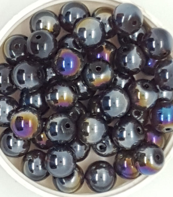 10MM GLASS BEADS - 25 PER PACKET - SILVER/MED. PURPLE PLATED