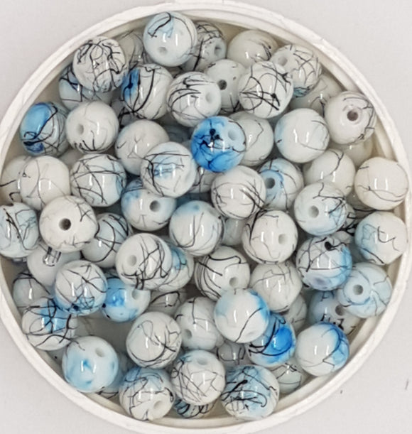 8MM GLASS BEADS - 20 BEADS PER PACKET - SAIL BOAT BLUE