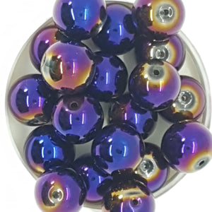 16MM GLASS BEADS - Packet of 10 - ELECTROPLATED PURPLE & GOLD