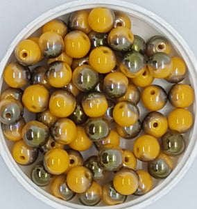 8MM GLASS BEADS - 20 PER PACKET - ELECTROPLATED - GOLD/YELLOW