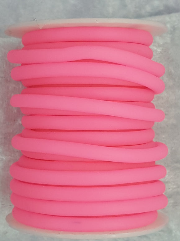 CORD - RUBBER  - HOLLOW - 5MM PINK COLOUR
