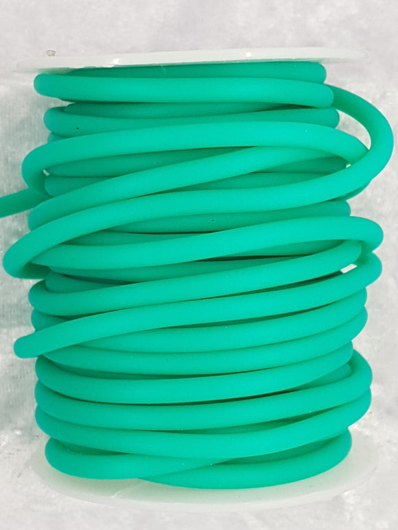 CORD - RUBBER  - HOLLOW - 4MM TURQUOISE GREEN COLOUR