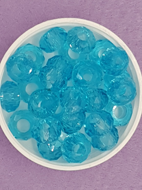 RONDELLES - 14 X 8MM FACETED GLASS - DODGER BLUE