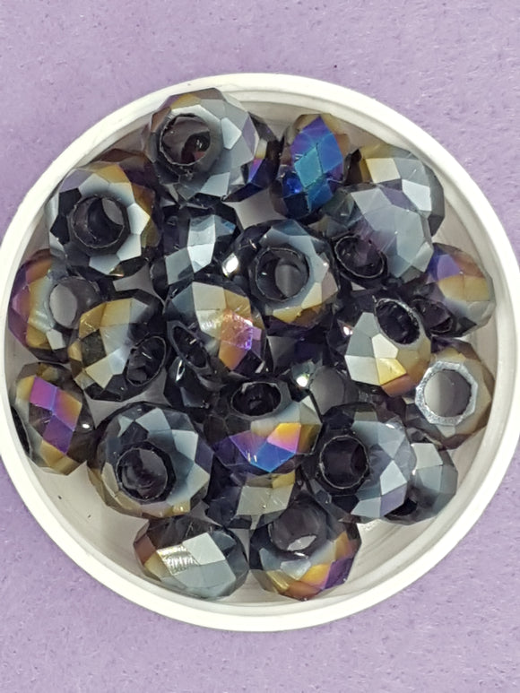 RONDELLES - 14 X 8MM FACETED GLASS - E.PLATED PURPLE RAINBOW