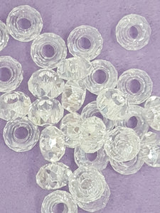 RONDELLES - 14 X 8MM FACETED GLASS - E.PLATED AB CLEAR