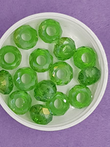 RONDELLES - 14 X 8MM FACETED GLASS - E.PLATED GREEN