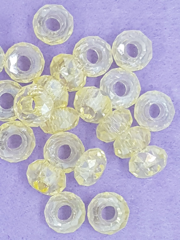 RONDELLES - 14 X 8MM FACETED GLASS - E.PLATED PALE YELLOW