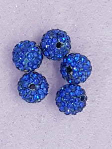 RONDELLES - 10MM RHINESTONE/POLYMER CLAY DISCO BEADS- ROYAL BLUE