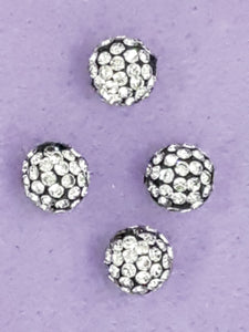 RONDELLES - 10MM RHINESTONE/POLYMER CLAY DISCO BEADS- BLACK/CLEAR