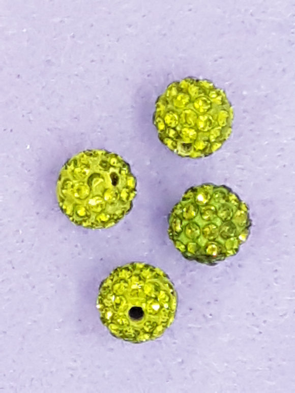 RONDELLES - 10MM RHINESTONE/POLYMER CLAY DISCO BEADS- OLIVE
