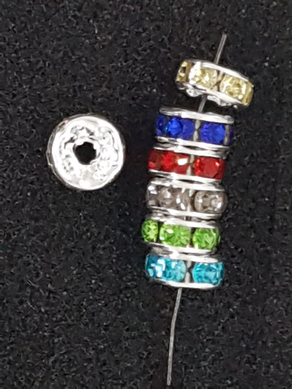 RHINESTONE SPACERS - 8MM SILVER MIXED COLOURS