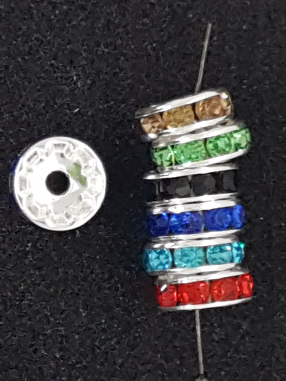 RHINESTONE SPACERS - 10MM SILVER MIXED COLOURS