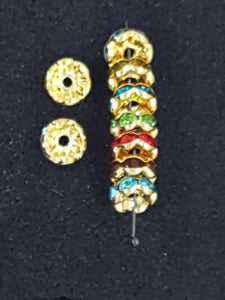 RHINESTONE SPACERS - 8MM GOLDEN MIXED COLOURS
