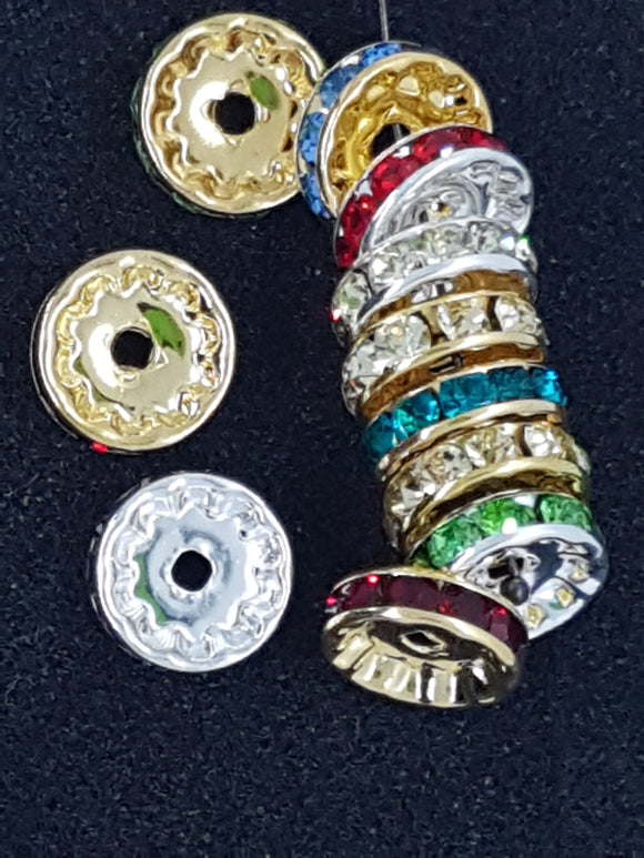 RHINESTONE SPACERS - 12MM GOLD/SILVER MIXED COLOURS