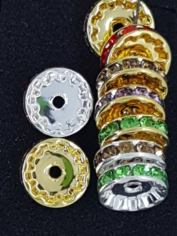 RHINESTONE SPACERS - 15MM GOLD/SILVER MIXED COLOURS