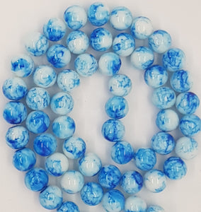 14MM GLASS BEADS - 20 PER PACKET - COBALT AND WHITE
