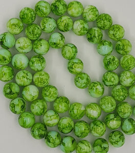 14MM GLASS BEADS - 20 PER PACKET - MID. GREEN AND WHITE