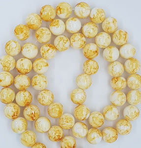 14MM GLASS BEADS - 20 PER PACKET - YELLOW AND WHITE