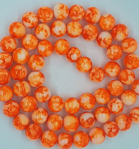 14MM GLASS BEADS - 20 PER PACKET - ORANGE AND WHITE