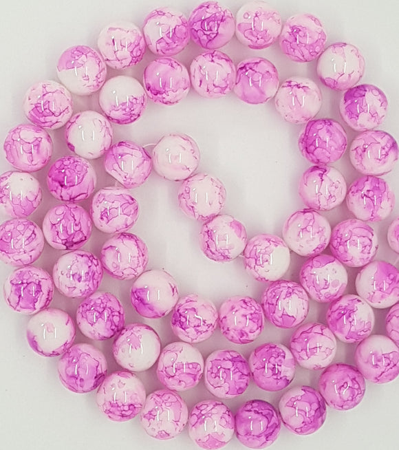14MM GLASS BEADS - 20 PER PACKET - PURPLE AND WHITE