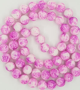 14MM GLASS BEADS - PURPLE AND WHITE