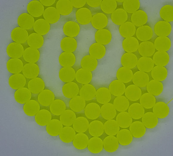 10MM GLASS BEADS - 25 PER PACKET- YELLOW/GREEN FROSTED