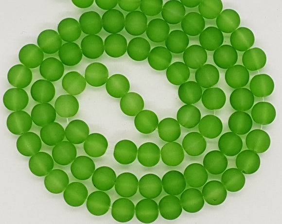 10MM GLASS BEADS - LIME GREEN FROSTED