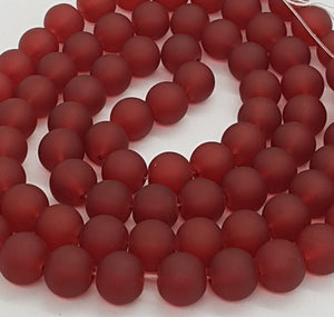 10MM GLASS BEADS - TRANS. FROSTED DARK RED