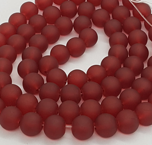 10MM GLASS BEADS - 25 PER PACKET- TRANS. FROSTED DARK RED