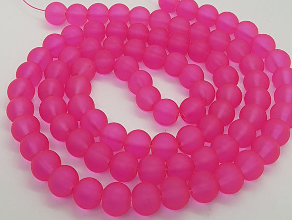 10MM GLASS BEADS - 25 PER PACKET - TRANS. FROSTED DEEP PINK